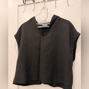 Anthropologie Black Textured V-Neck Blouse